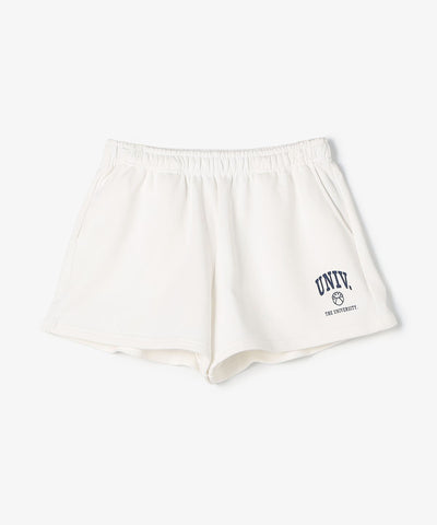 The University. カレッジロゴ スウェットショートパンツ WHITE