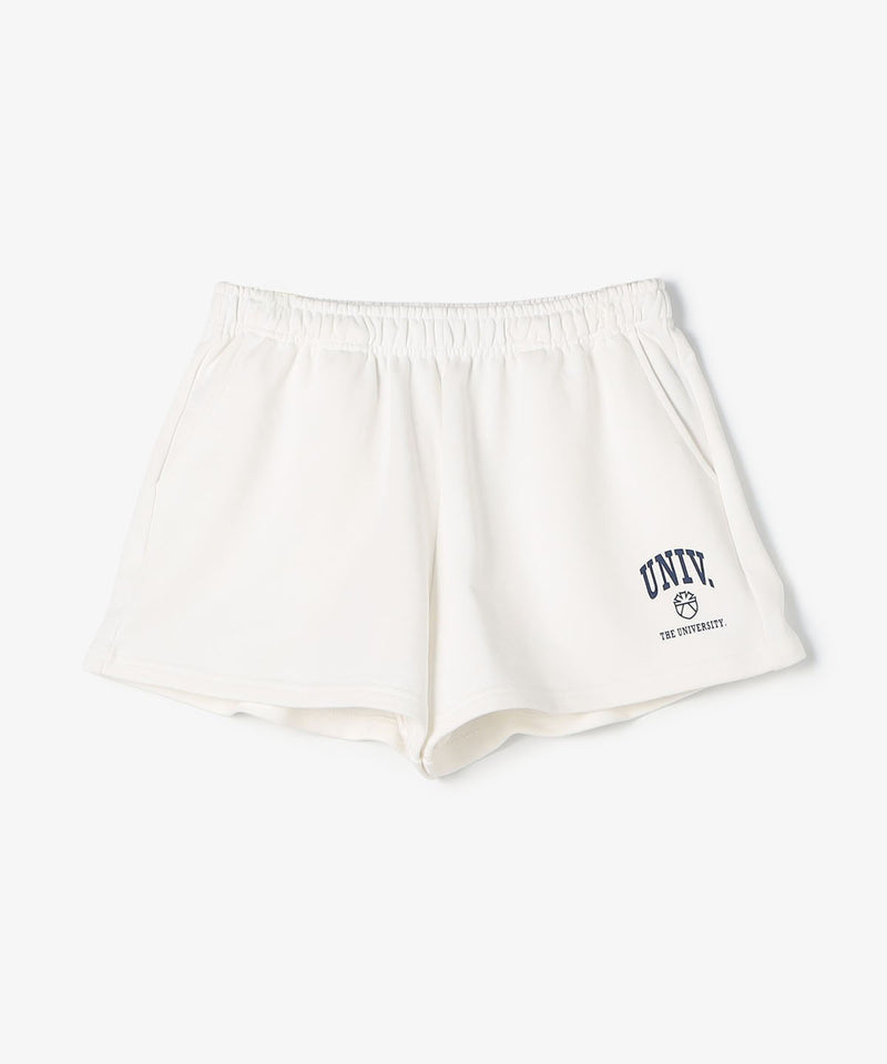 The University. カレッジロゴ スウェットショートパンツ WHITE