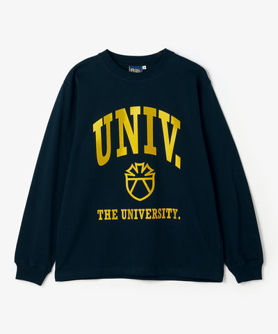 The University. カレッジロゴ ロンT NAVY